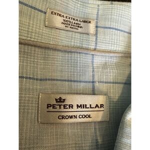 Peter Millar Crown Cool Linen Button Down Shirt Blue Check Men's Size XXL